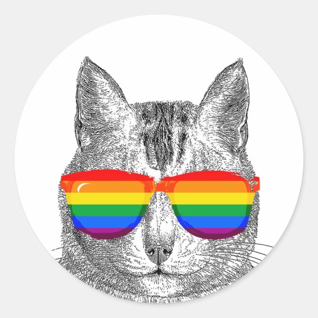 Cat Pride Sunglasses Classic Round Sticker (Front)
