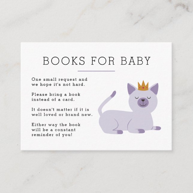Cat Princess Book Request Baby Shower Enclosure Card (Front)