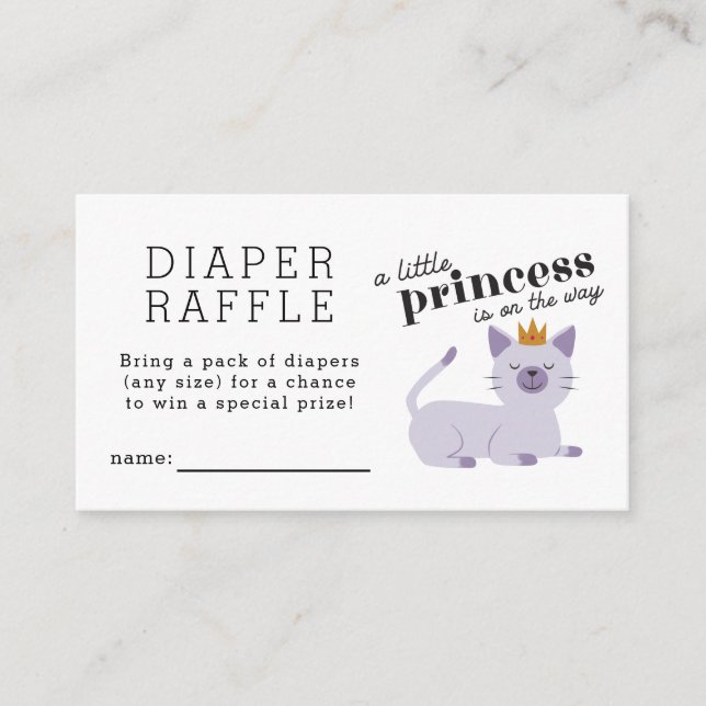 Cat Princess Diaper Raffle Ticket Enclosure Card (Front)