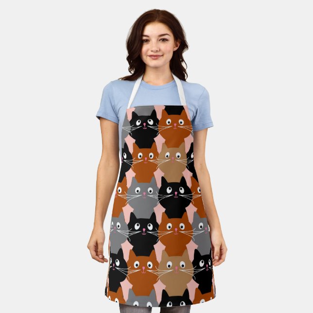 CAT PRINT KITCHEN APRON (Worn)