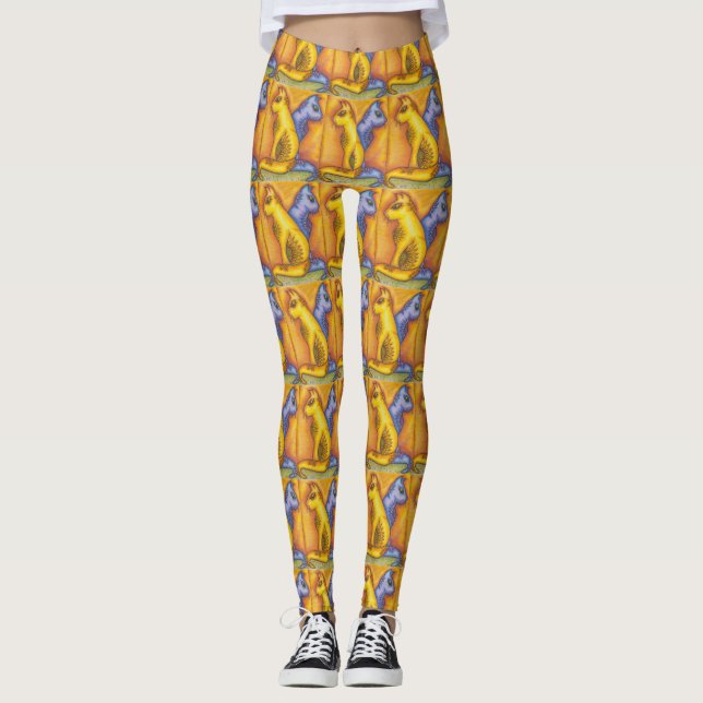 Cat Print Leggings With Colourful Cats Art (Front)