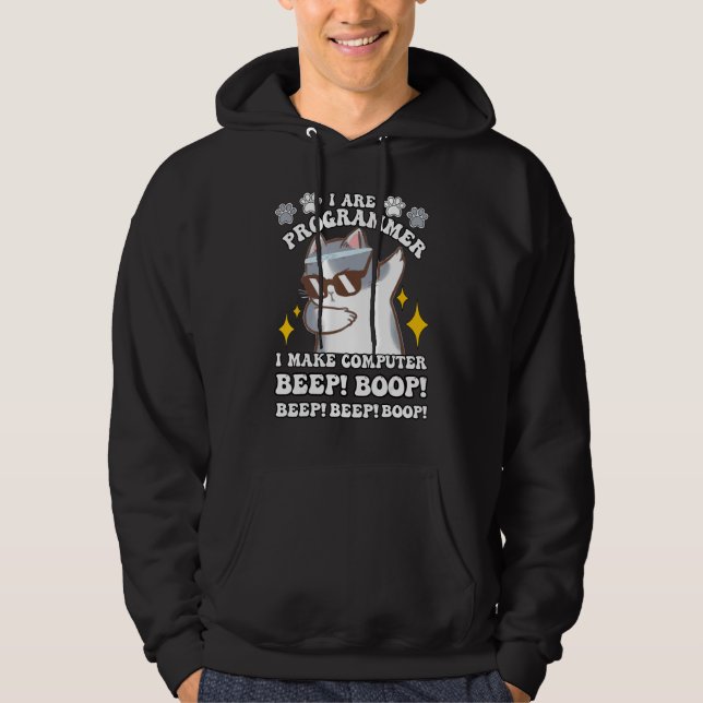 cat programmer computer i are programmer beep boop hoodie (Front)