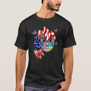Cat Proud And Rose American Flag 4th Of July 3 T-Shirt