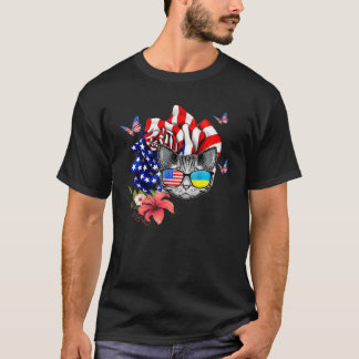 Cat Proud And Rose American Flag 4th Of July 4 T-Shirt