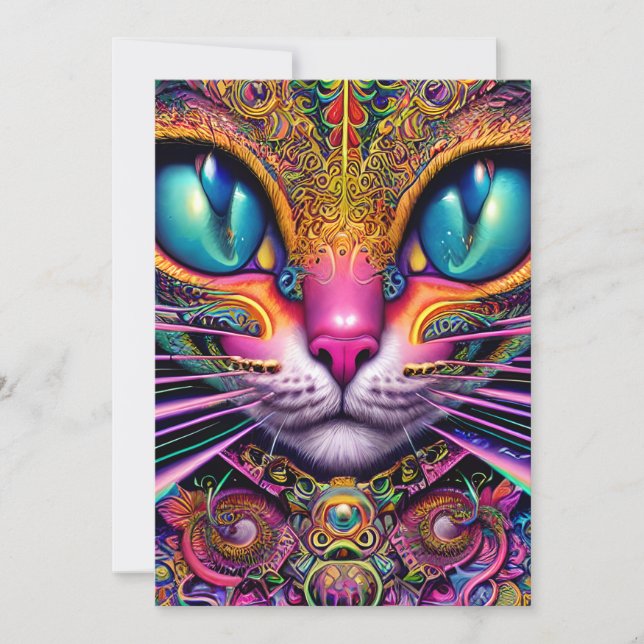 Cat Psychedelic Fantasy Character Portrait Invitation (Front)