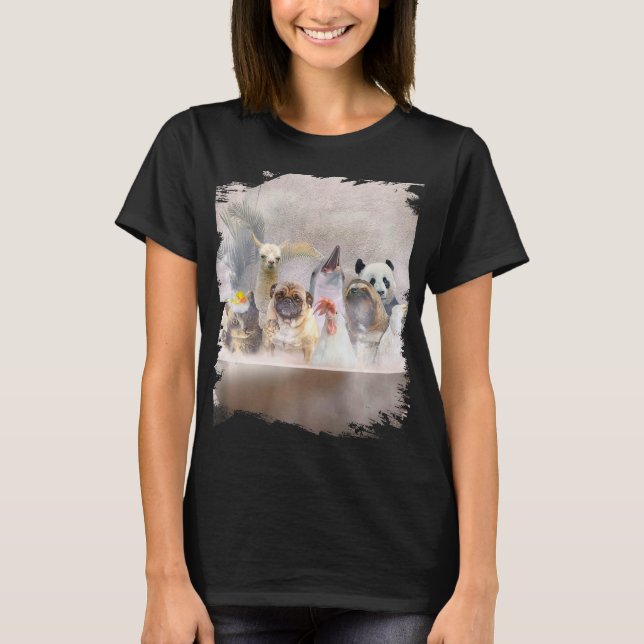 Cat Pug Dog Chicken Sloth Llama Panda Dolphin Bath T-Shirt (Front)
