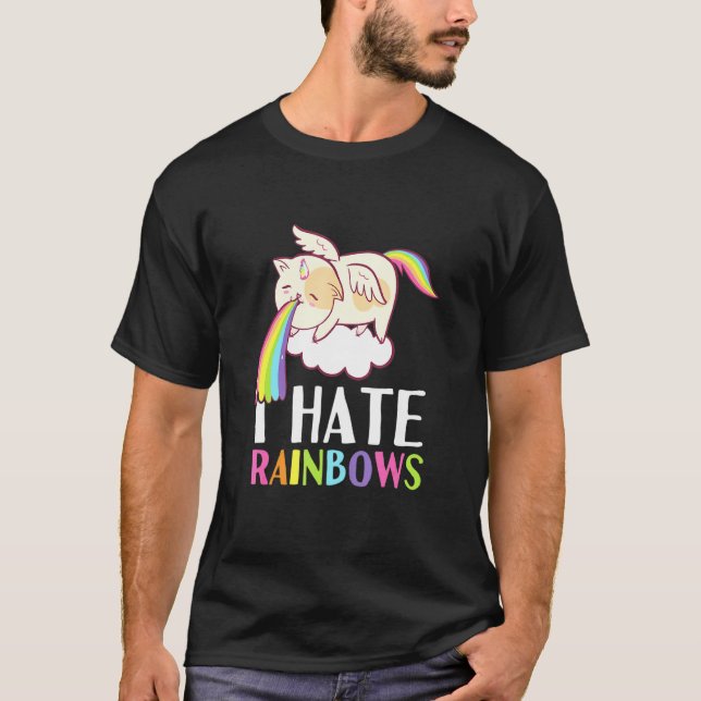 Cat Puke Rainbow Vomit I Hate Rainbows Cute T-Shirt (Front)