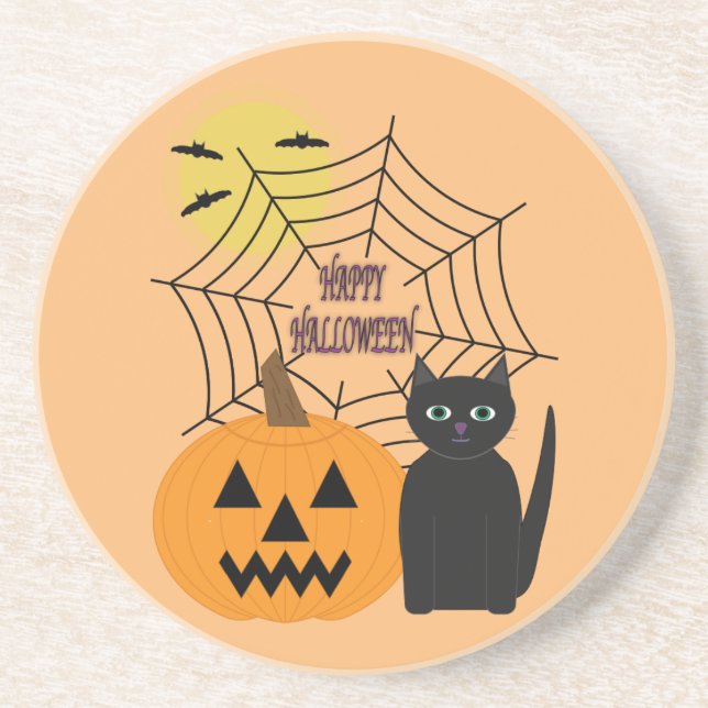 Cat & Pumpkin Halloween Coaster (Front)