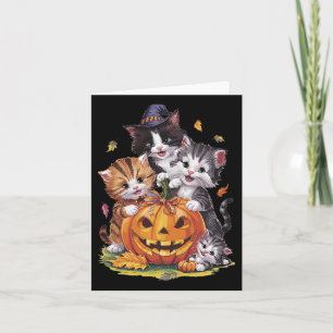 Cat Pumpkin Halloween Floral Spooky Season Vintage Card