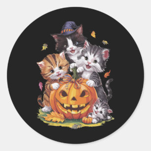 Cat Pumpkin Halloween Floral Spooky Season Vintage Classic Round Sticker