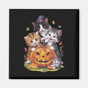 Cat Pumpkin Halloween Floral Spooky Season Vintage Magnet