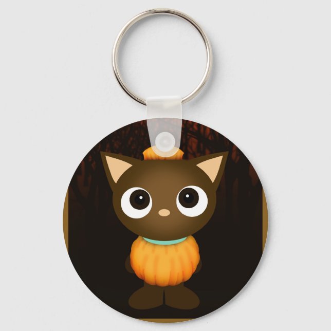 Cat Pumpkin Halloween Keychain (Front)