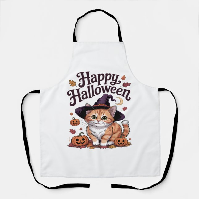 Cat Pumpkin Happy Halloween Apron (Front)