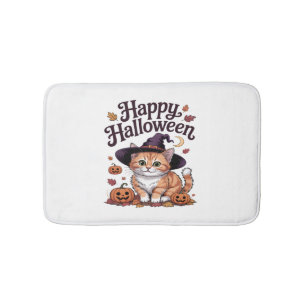 Cat Pumpkin Happy Halloween Bath Mat