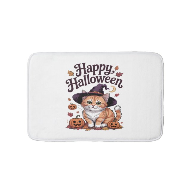 Cat Pumpkin Happy Halloween Bath Mat (Front)