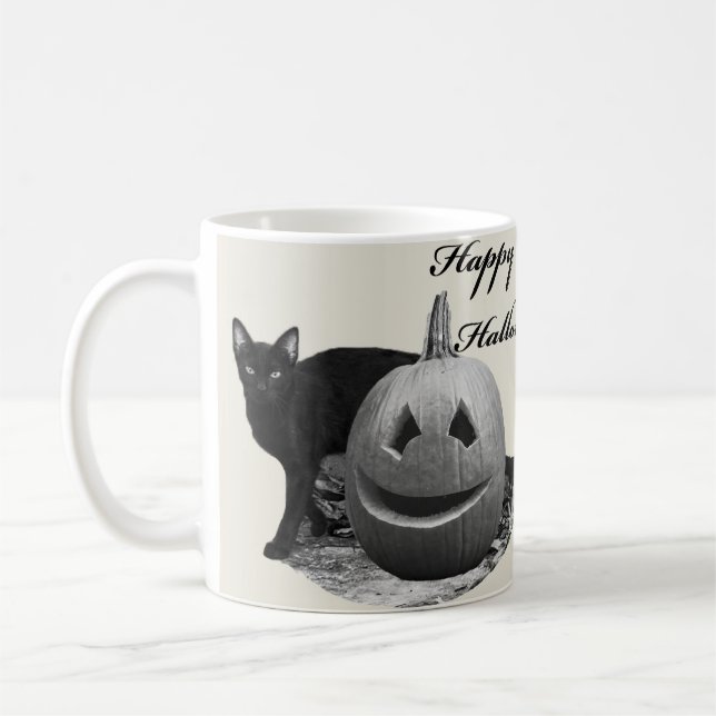 Cat & Pumpkin Happy Halloween Coffee Mug (Left)