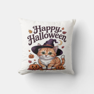 Cat Pumpkin Happy Halloween Cushion