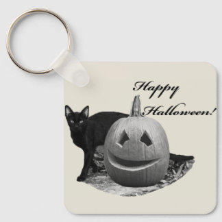 Cat & Pumpkin Happy Halloween Key Ring