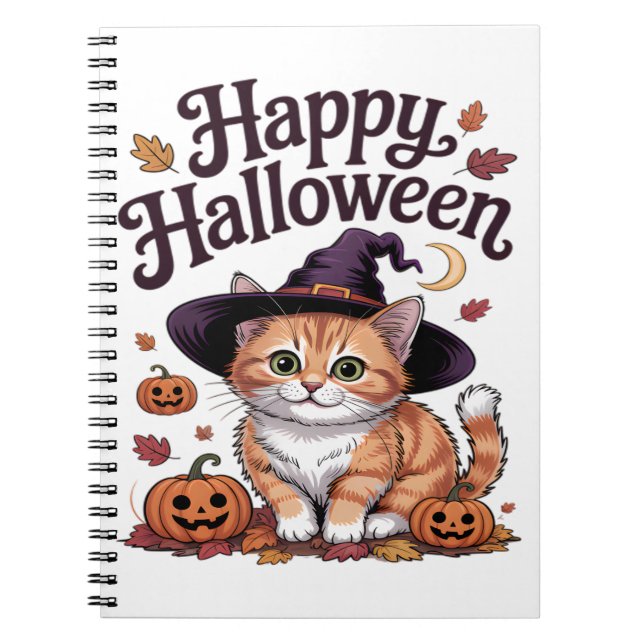 Cat Pumpkin Happy Halloween Notebook (Front)