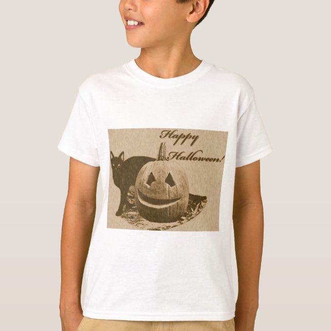 Cat & Pumpkin Happy Halloween T-Shirt (Front)