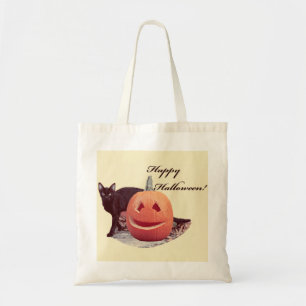 Cat & Pumpkin Happy Halloween Tote Bag