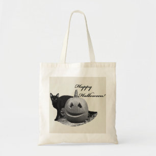 Cat & Pumpkin Happy Halloween Tote Bag
