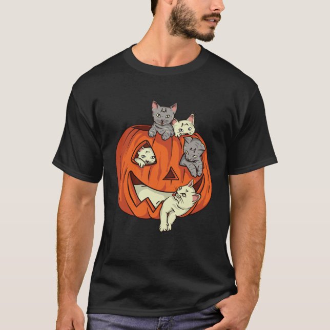 Cat Pumpkin Jack O Lantern Cat Halloween Costume B T-Shirt (Front)