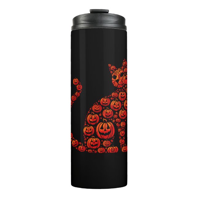 Cat Pumpkin Jack O Lantern Halloween Mens Womens K Thermal Tumbler (Front)