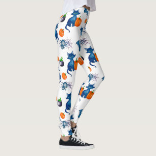 Cat Pumpkin Pattern White Halloween Leggings