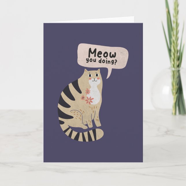 Cat Pun: Meow You Doing? Note Card (Front)