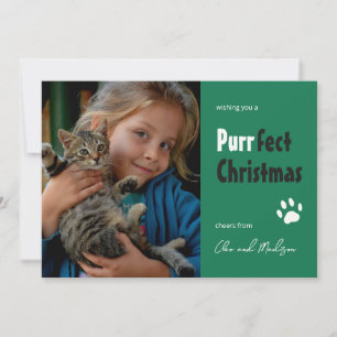 Cat pun Purrfect Christmas photo pet holiday card