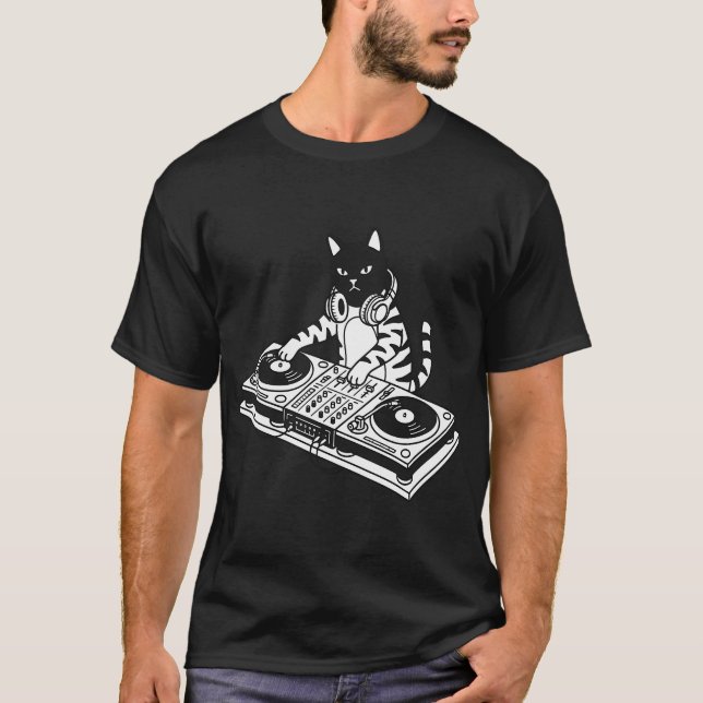 Cat Punk Playing DJ Turntable T-Shirt (Front)