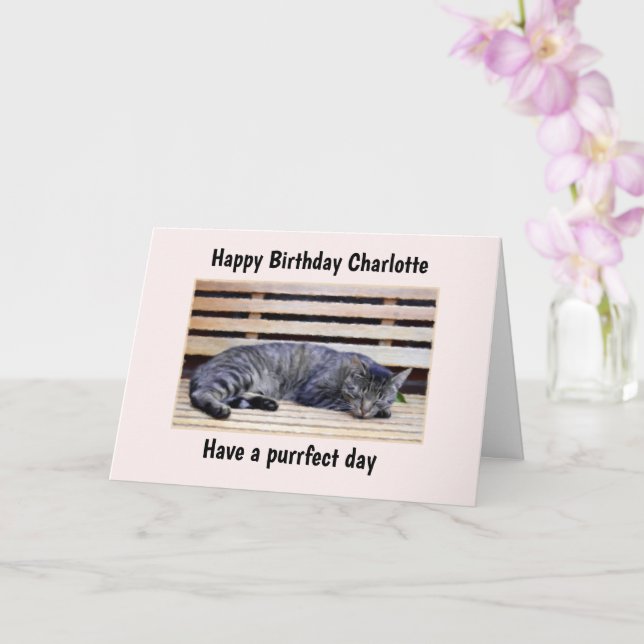 Cat Purrfect Day Birthday Card Customizable (Orchid)