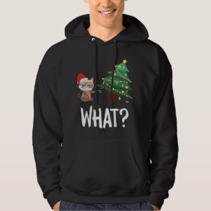 Cat Pushing Christmas Tree Over Funny What Cat Chr Hoodie