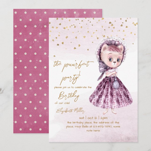 Cat Puur-fect Party Girl 2nd Birthday Invitation (Front/Back)
