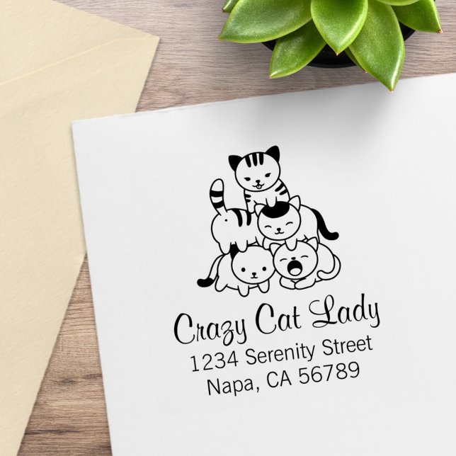 Cat Pyramid - Crazy Cat Lady Address Rubber Stamp (Creator Uploaded)
