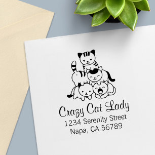 Cat Pyramid - Crazy Cat Lady Address Self-inking Stamp