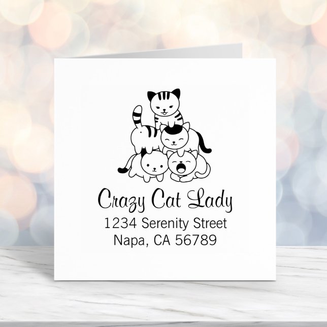 Cat Pyramid - Crazy Cat Lady Address Self-inking Stamp (Creator Uploaded)