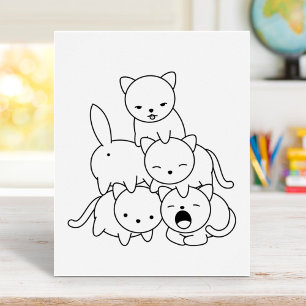 Cat Pyramid - Group of Cats Colouring Page Poster