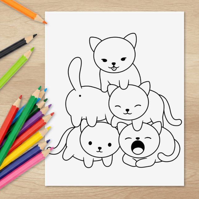 Cat Pyramid - Group of Cats Colouring Page Rubber Stamp (Creator Uploaded)