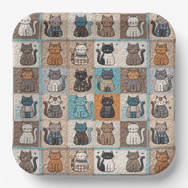 Cat Quilt Design Paper Plate (Front)