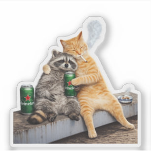 Cat Racoon Smoking Cigarette Vintage Meme Drink