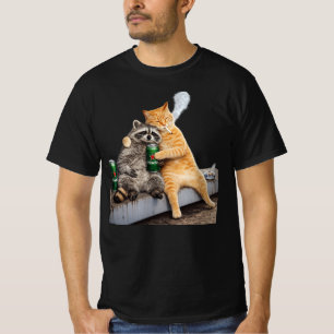 Cat Racoon Smoking Cigarette Vintage Meme Drink T-Shirt