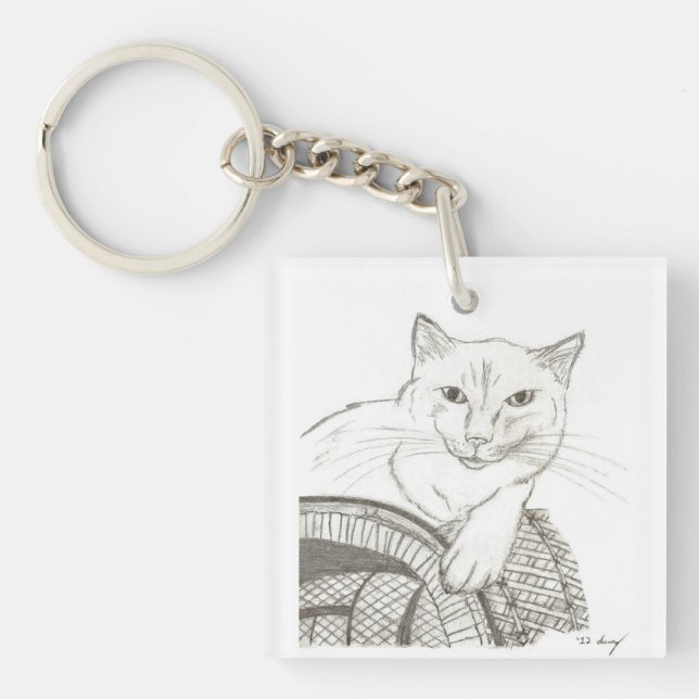 Cat Ragdoll Portrait Acrylic Keychain - Pink (Front)