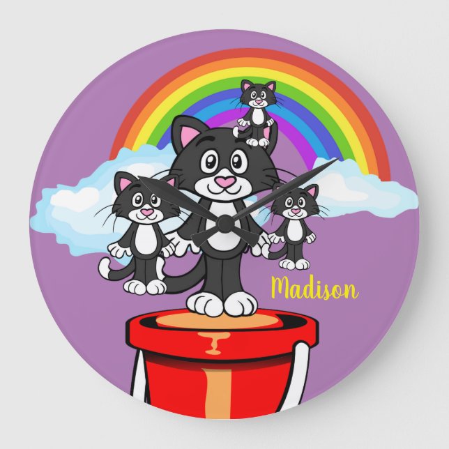 Cat Rainbow Clouds Clock (Front)