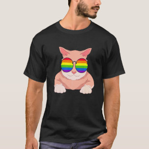 Cat Rainbow Flag Sunglasses Queer Pride Month Lgbt T-Shirt
