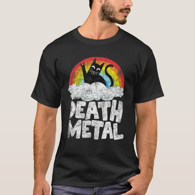 Cat Rainbow Heavy Metal Band Kids Goth Funny Death T-Shirt (Front)