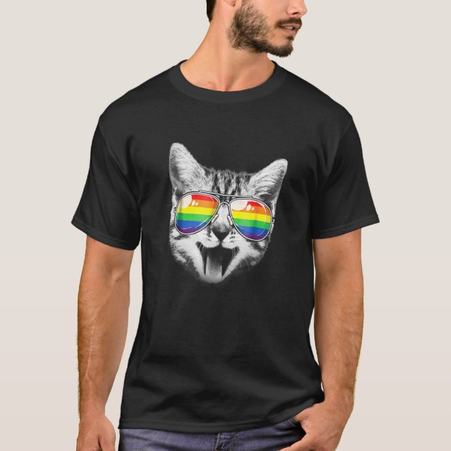Cat Rainbow Sunglasses Lgbt Gay Pride s T-Shirt (Front)