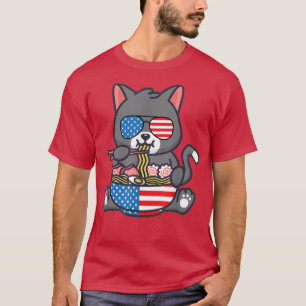 Cat Ramen American Anime Flag 4th Of July Funny Pa T-Shirt