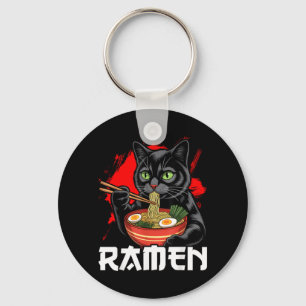 Cat Ramen Anime Design for Women Men Kids Funny Key Ring